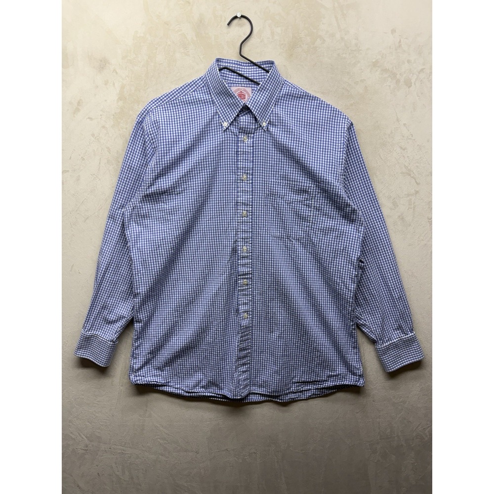 J Press Dress Shirt Mens 16 33 Blue White Gingham Button Down OCBD Made In USA